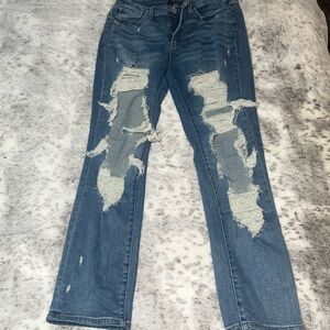 Super distressed Judy Blue straight leg jeans